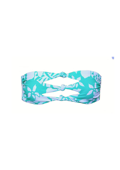 Hailee Aqua Flower - Triple Knotted Bandeau Bikini Top