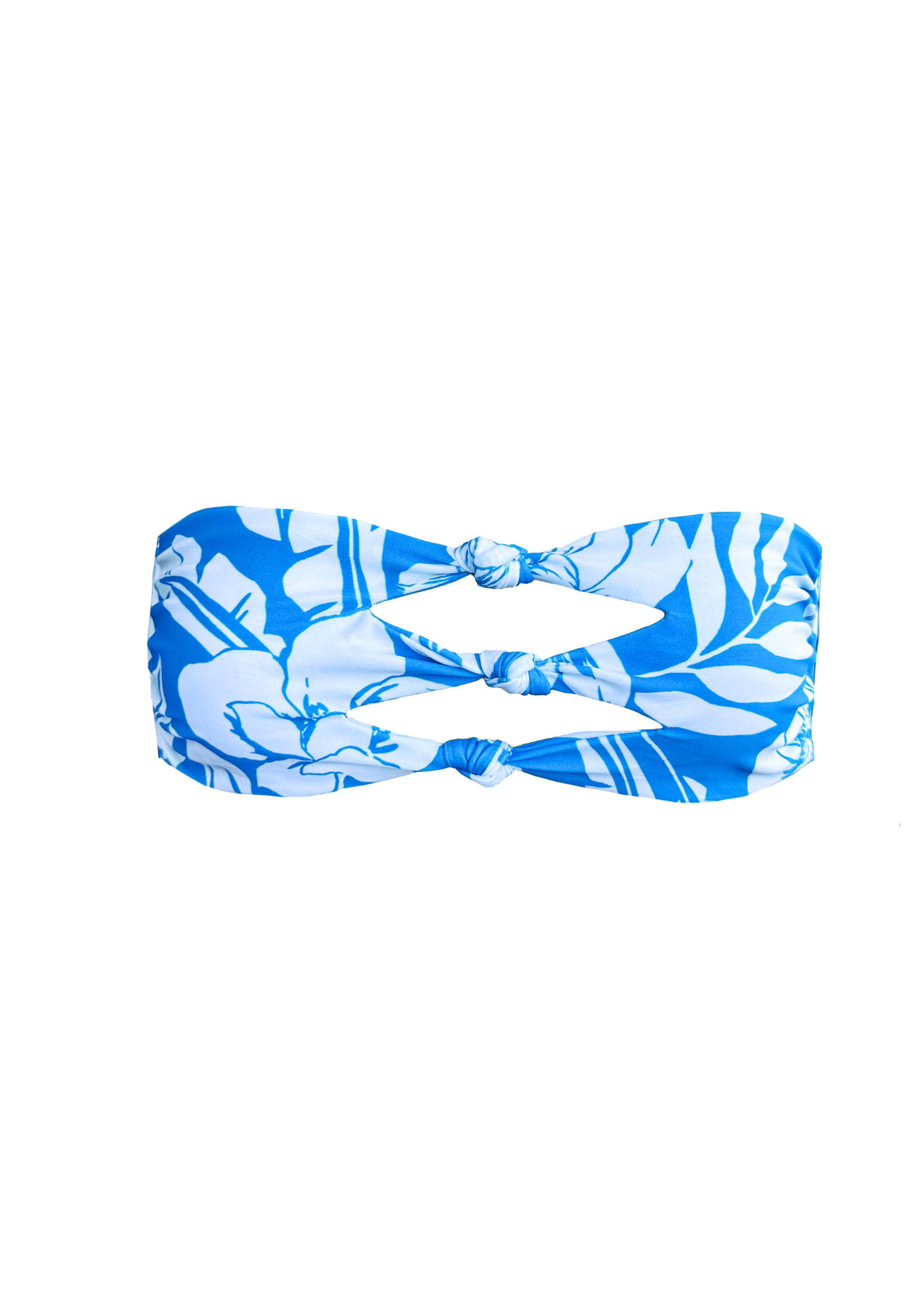 Hailee Blue Flower - Triple Knotted Bandeau Bikini Top