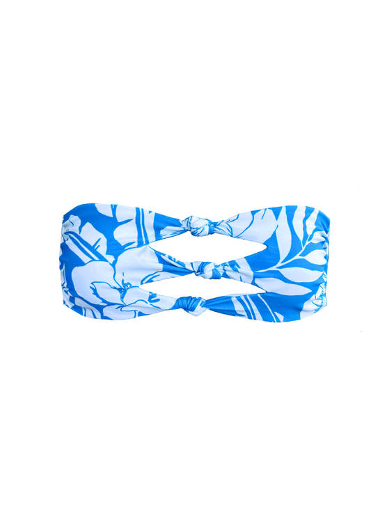 Hailee Blue Flower - Triple Knotted Bandeau Bikini Top