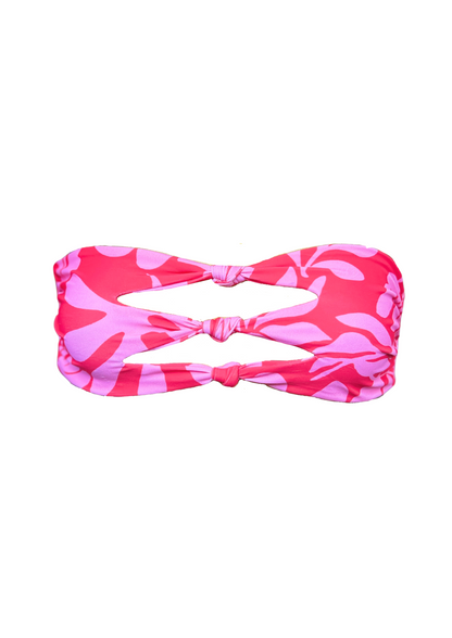 Hailee Pink Flower - Triple Knotted Bandeau Bikini Top